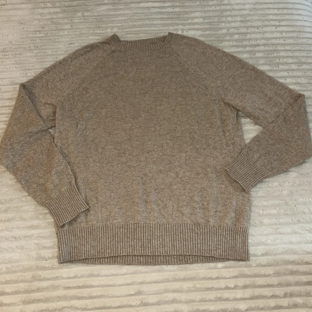 J.CREW Tan Wool Blend Crew Neck Pullover Sweater Sz L Preppy Academic Beige